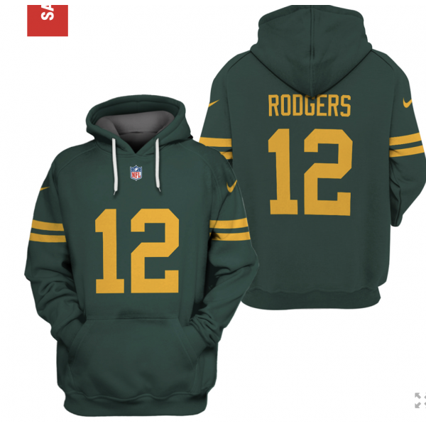 Men's Green Bay Packers #12 Aaron Rodgers 2021 Green Pullover Hoodie